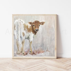 Wall Art  Calf Print, Baby Cow print, Nursery Print, Western Art print, Farmhouse Nursery Print, Baby Cow Print of Painting Art  Print