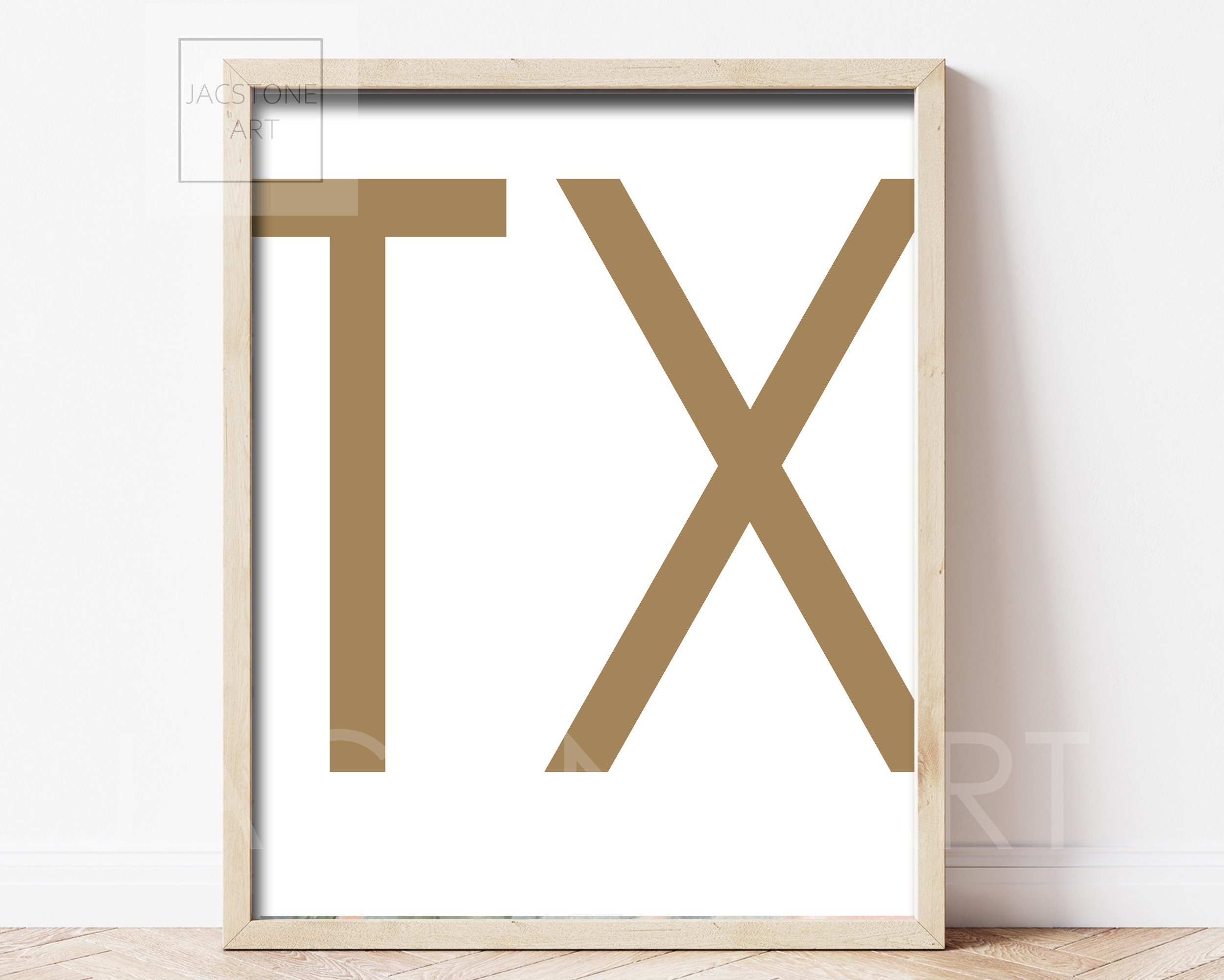 Texas Gold Letter Art, Modern TX Art Print, TX Wall Art, Texas Art Print, Minimalist TX Print, Texas  State Letter Art Print