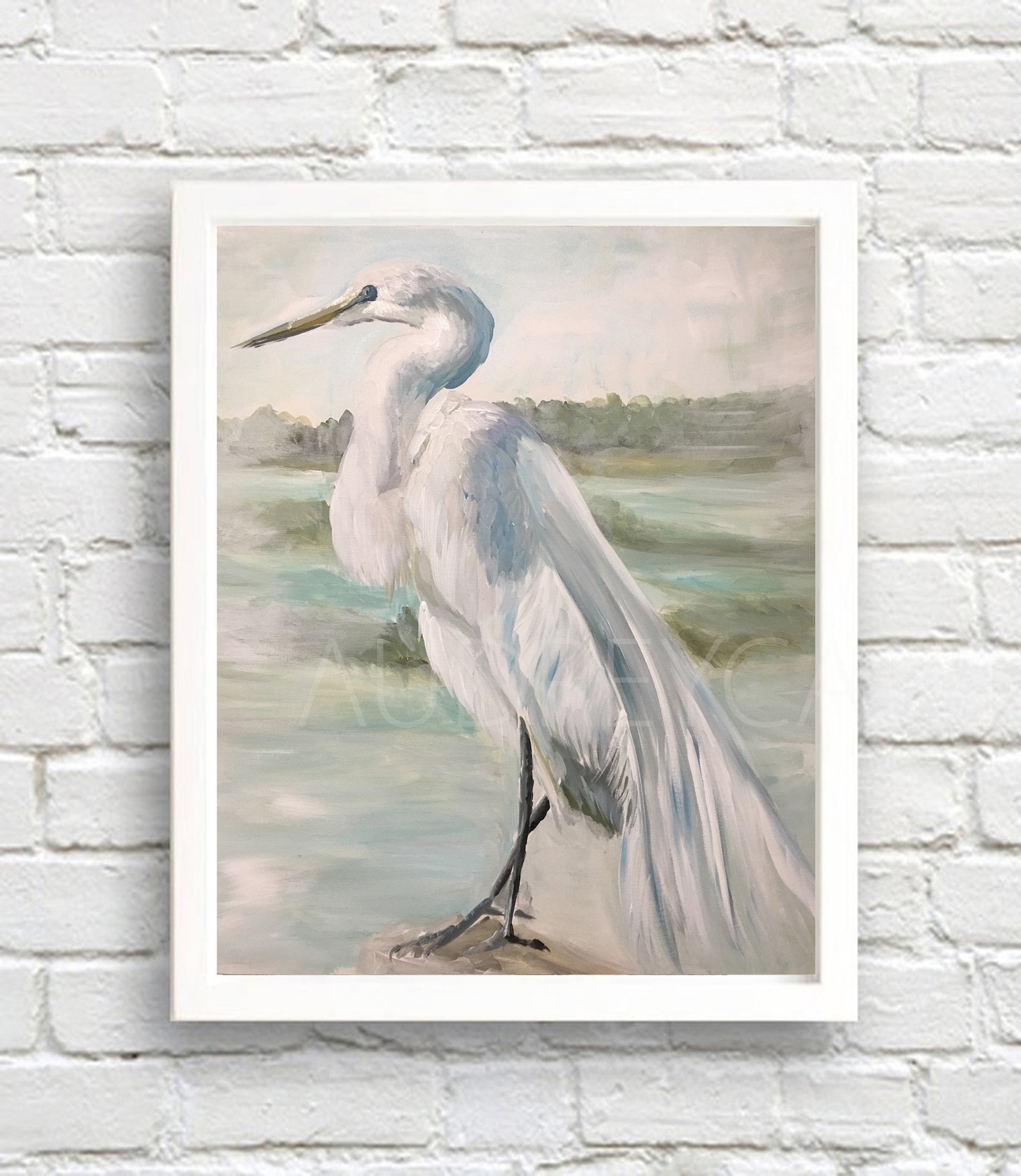 Snow Egret Wall Decor Impressionist Snow Heron Wall Art Etsy