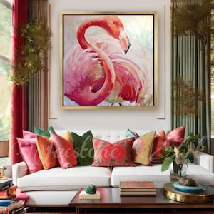 Pink Flamingo Art Print: Impressionist Tropical Beach Decor