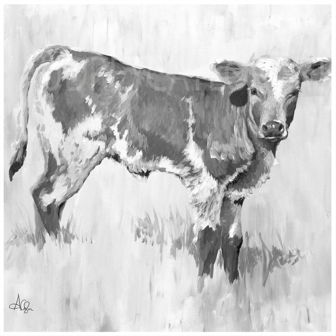 Calf Print Black and White Calf Art Calf Wall Art Farm Etsy