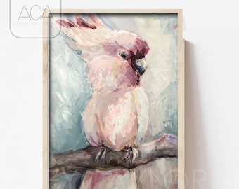 Impression d'art cacatoès rose : décoration murale oiseau australien