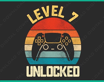 Gamer Birthday Boys Level 7 Unlocked PNG, Birthday Gamer 7th Png, Birthday Gamer Retro Vintage Png, Birthday 7 Year Old Png, Birthday Boy
