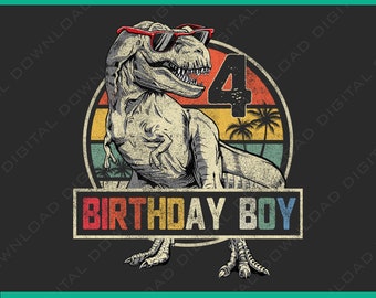 4-årsdagspojke dinosaurie png 4-årsdagspojke T-Rex födelsedag dinosaurie vintage Fyra en saurus dinosauriefödelsedagspojke 4-års födelsedag png