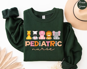 Barnsjuksköterska Crewneck Tröja, Barnsjuksköterska Djur Crewneck, Barnsjuksköterska Tröja Gåva, Barnsjuksköterska Gåva, Barnsjuksköterska Crewneck