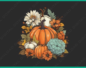 Autumn PNG, Sunflower Pumpkins sublimation design, Fall PNG, Orange Mustard PNG, Watercolor Sublimation, Instant download, Thanksgiving