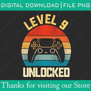Gamer Birthday Boys Level 9 Unlocked PNG, Birthday Gamer 9th Png, Birthday Gamer Retro Vintage Png, Birthday 9 Year Old Png, Birthday Boy