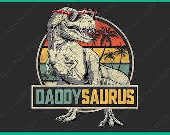 Daddysaurus T Rex Funny Vintage Dinosaur Daddy Saurus Father's Day Trex Family Matching Dinosaur Dad PNG