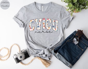 CVICU Nurse Shirt, CVICU Nurse Floral T-shirt, CVICU Nurse Gift, Nurse Appreciation Gift, Cardiovascular Intensive Care Unit T shirt