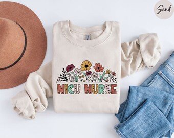 Wildflower NICU verpleegster sweatshirt, bloemen verpleegster shirt, neonatale intensive care trui, Nicu sweatshirts, Nicu team trui
