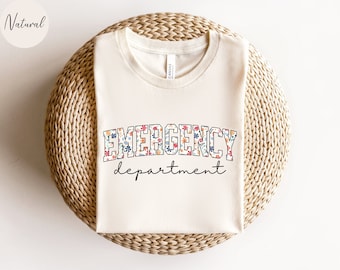 Floral Emergency Department Shirt, Emergency Nurse T Shirt, Hospital Shirt, ER Nurse Crewneck, ER Nurse Gift, ER Department Tee Gift