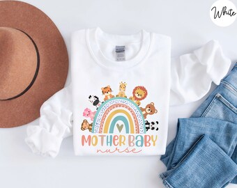 Mother Baby Nurse Sweatshirt, Postpartum Nurse Shirt, NICU Nurse Gift, Postpartum RN Crewneck, Baby Nurse Shirt, Ob Nurse Crewneck, PICU Tee
