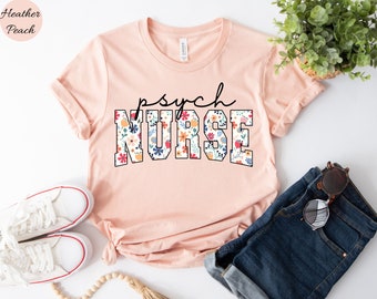 Chemise florale d'infirmière PSYCH, T-shirt d'infirmière PSYCH, cadeau d'infirmière PSYCH, cadeau d'appréciation d'infirmière, t-shirt d'infirmière de santé mentale psychiatrique