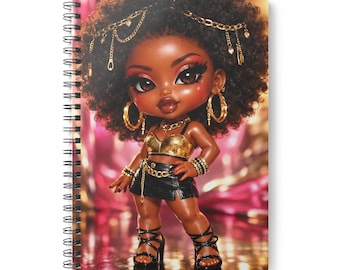 A5 Wirobound Notebook   Afro Glam Doll Design Lined Journal for Teens and Gift