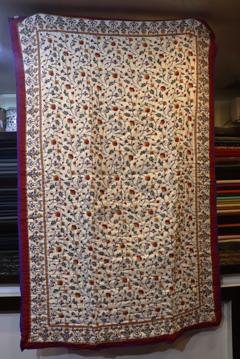 Designer Floral handmade Quilt new block printed kantha quilt 100/% cotton Twin size