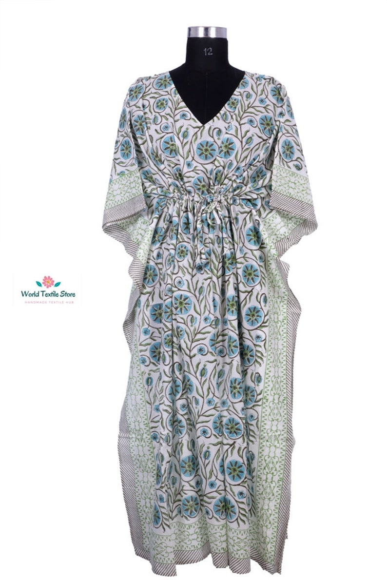 Cotton Long Caftan,Loose Kaftan,Indian Tunic,Beach Maxi Poncho Dress Bohemian Woman/'s hand Block Printed Caftan