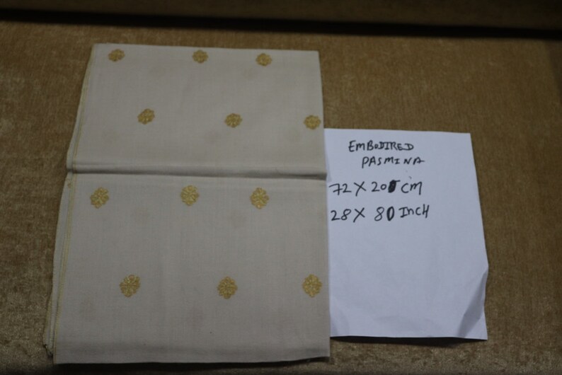 New Trendy ivory and golden Floral Embroidery Pashmina shawl wrap shawl pin size 28 X 80 inches