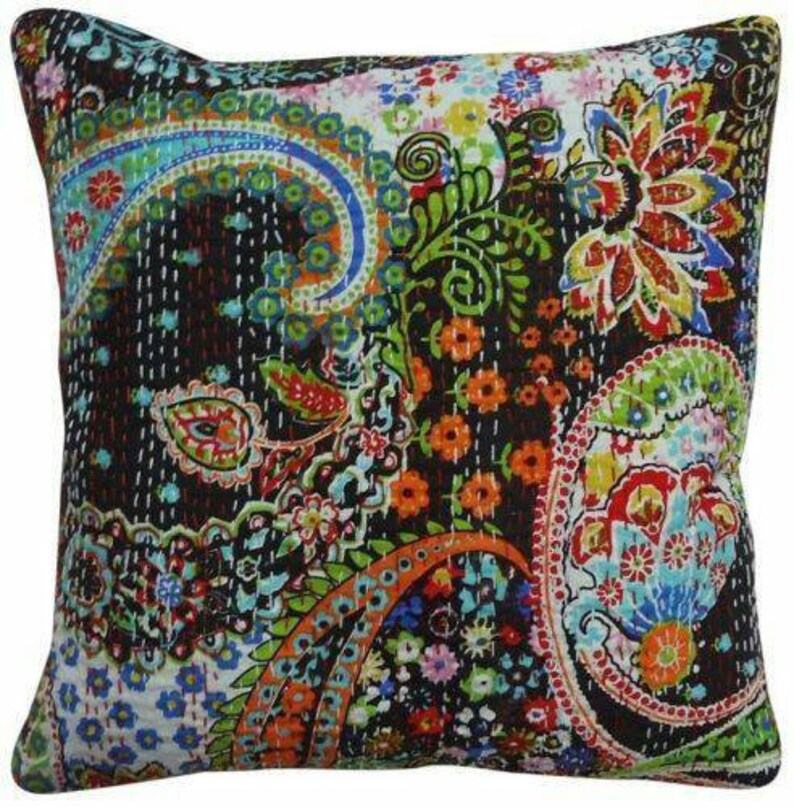 Decorative Floral Cushions Cotton Dark Blue Indian Pillow Covers Set of 5 PCS