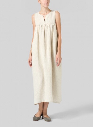 Womens linen Sleeveless Pleated Victorian 100% linen Maxi | Etsy