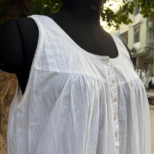 Bohemian Lace embroidery Organic Cotton Nightgown, Night Dress, Sleeveless Victorian Sleepwear, 100% Pure Egyptian cotton
