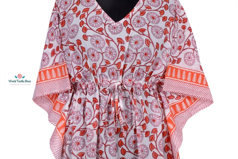 Cotton Long Caftan,Loose Kaftan,Indian Tunic,Beach Maxi Poncho Dress Bohemian Woman/'s hand Block Printed Caftan