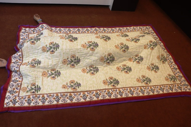 Designer Floral handmade Quilt new block printed kantha quilt 100/% cotton Twin size