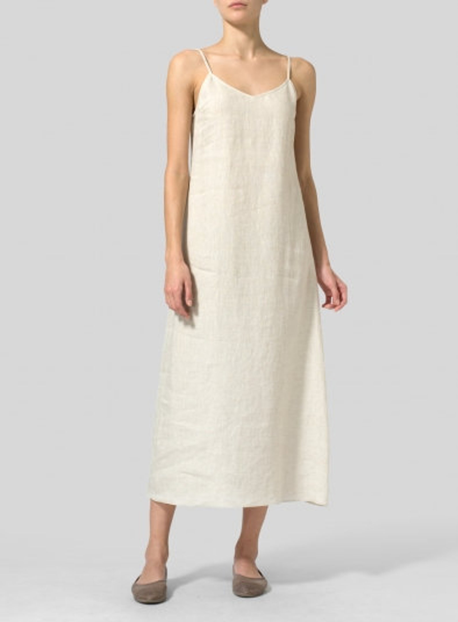 White A line linen Spaghetti strap Long ALine summer dress Etsy