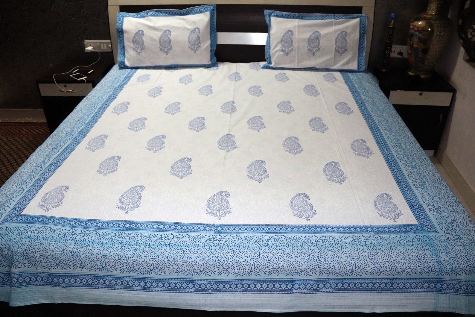 Wood Block Handmade Bedspreadbed Coverflat Sheet Blabket Etsy