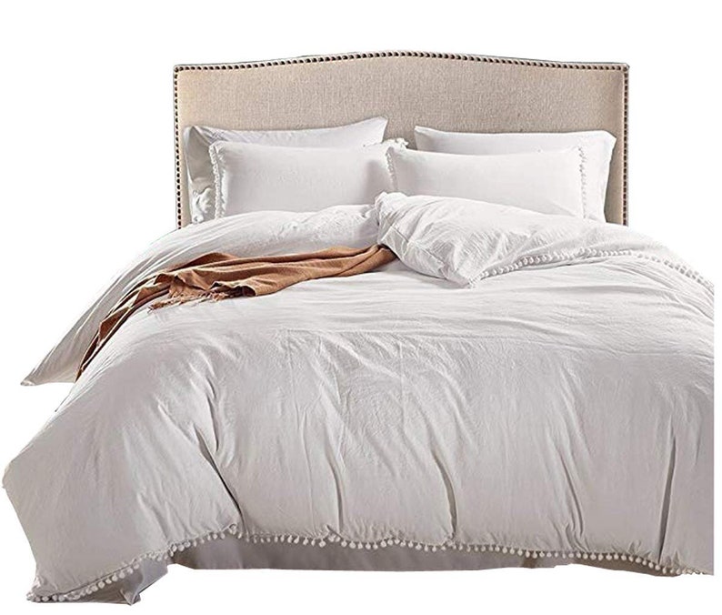 Pom Poms Fringe Doona Duvet Cover Queen White Comforter Hippie Etsy