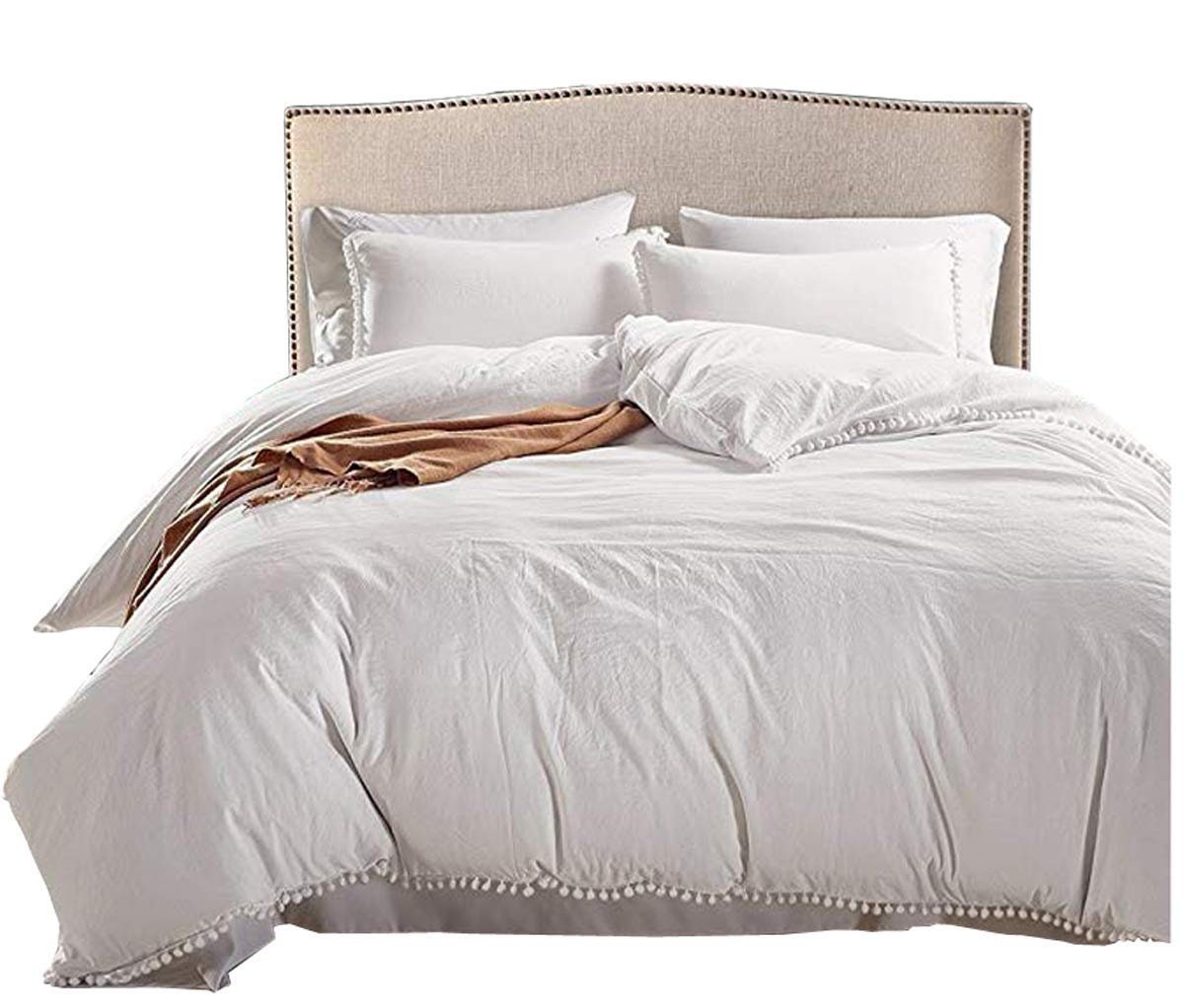 Pom Poms Fringe Doona Duvet Cover Queen White Comforter Hippie Etsy