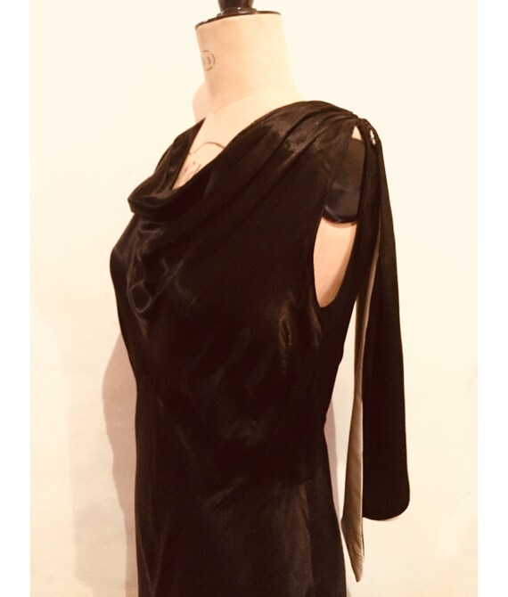Striking 1930s bias cut black and ivory silk satin