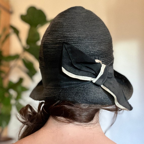 Rare 1920s antique black straw ladies' cloche hat… - image 4