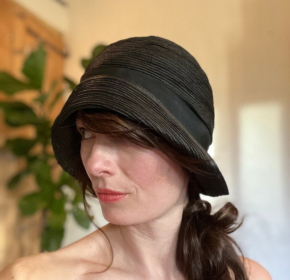 Rare 1920s antique black straw ladies' cloche hat… - image 3