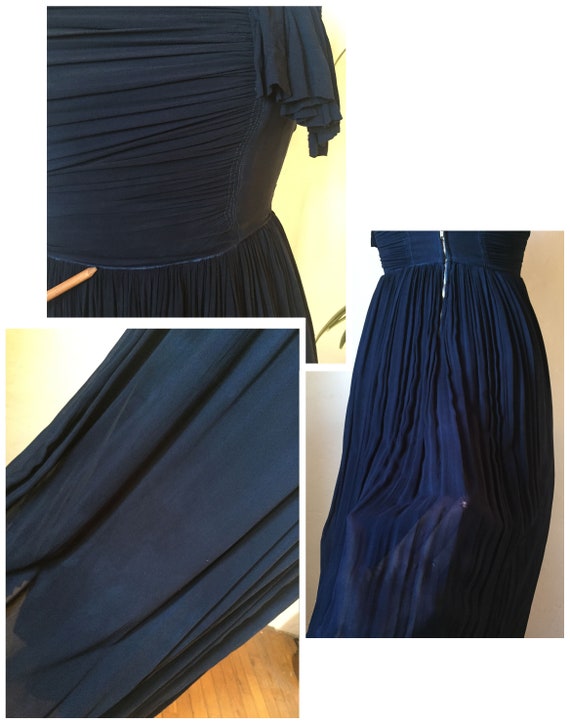 Elegant inky midnight blue silk plisse chiffon 19… - image 10