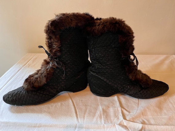Exquisite antique black Edwardian booties slipper… - image 8