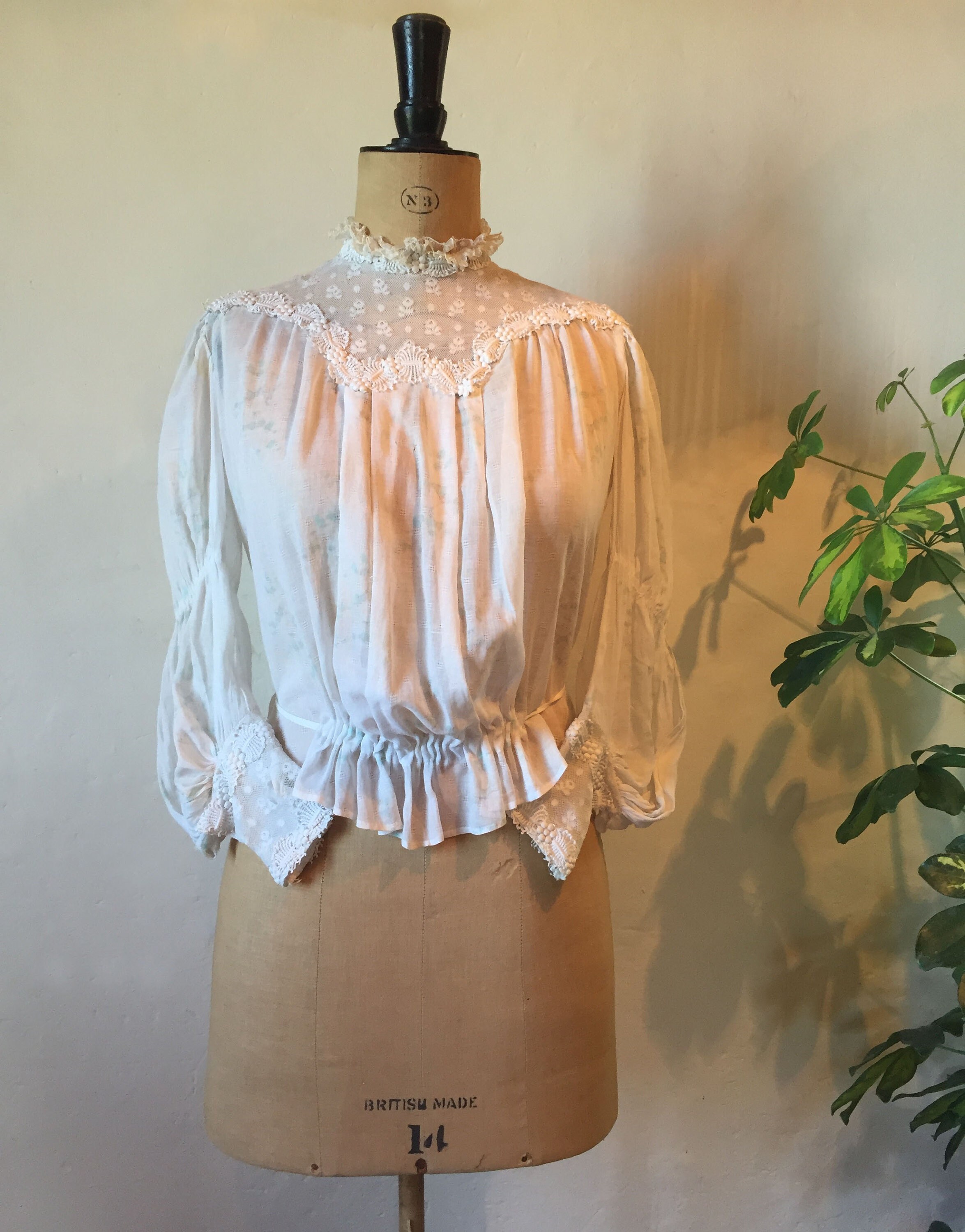 Sweet Cotton Lawn Faded Floral Print Antique Edwardian Blouse With 