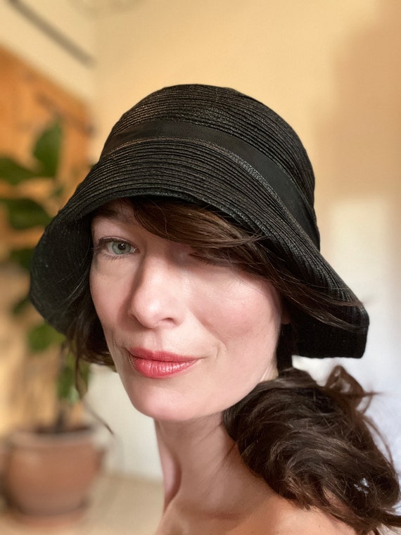 Rare 1920s antique black straw ladies' cloche hat… - image 7