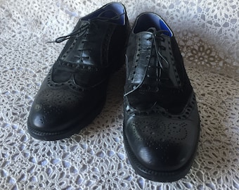 Black men's Charlie Rock Italian made leather brogues vintage style shoes