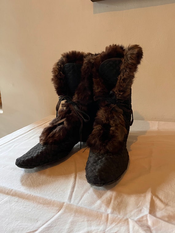 Exquisite antique black Edwardian booties slipper… - image 1