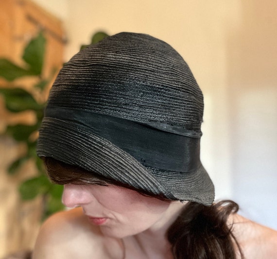 Rare 1920s antique black straw ladies' cloche hat… - image 8