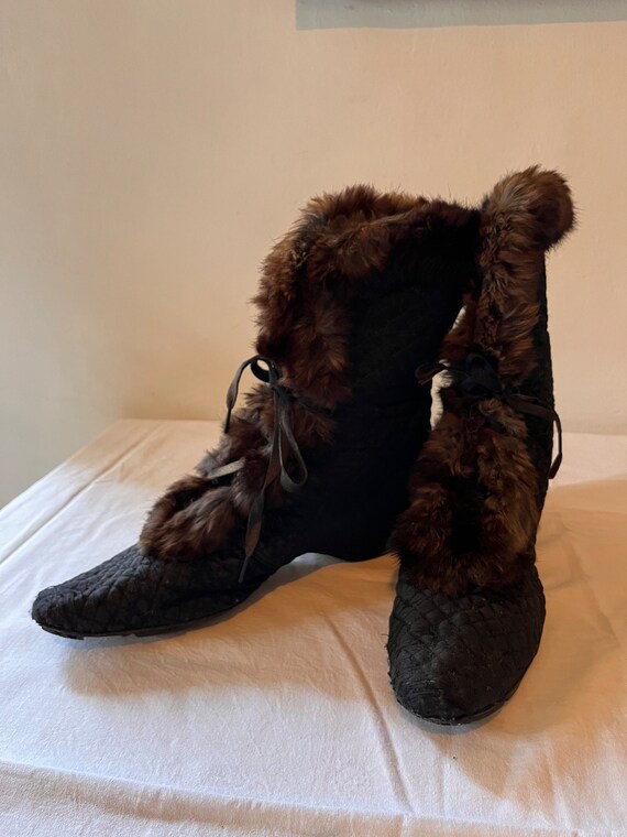 Exquisite antique black Edwardian booties slipper… - image 3