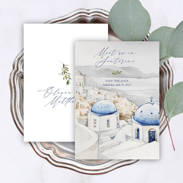 Save the Date Wedding Invitation Template - 'Meet us in Santorini'