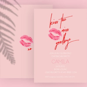 Bachelorette Party Invitations - 'Kiss The Miss Goodbye' | DIY | Customisable | Digital Download | Hens Party | Bridal Shower