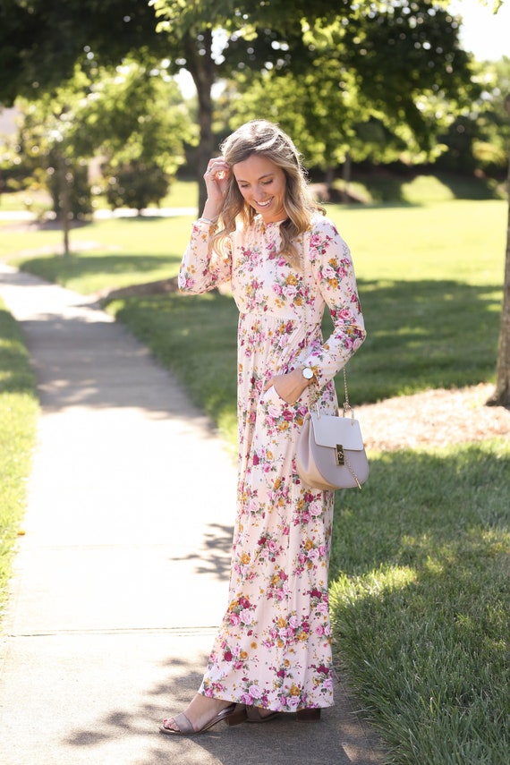 pink floral long sleeve dress