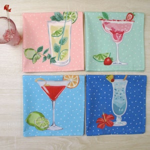 Cocktail Themed Colorful Designs Printed Cotton Blend Fabric Dinner and Cocktail Napkin Set