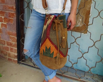ethnic bucket backpack/ cross body bag