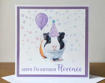 Personalised Guinea Pig Birthday Card, Guinea Pig lover, Guinea pig in party hat birthday card, Card for Daughter, Grand Daughter or Niece.