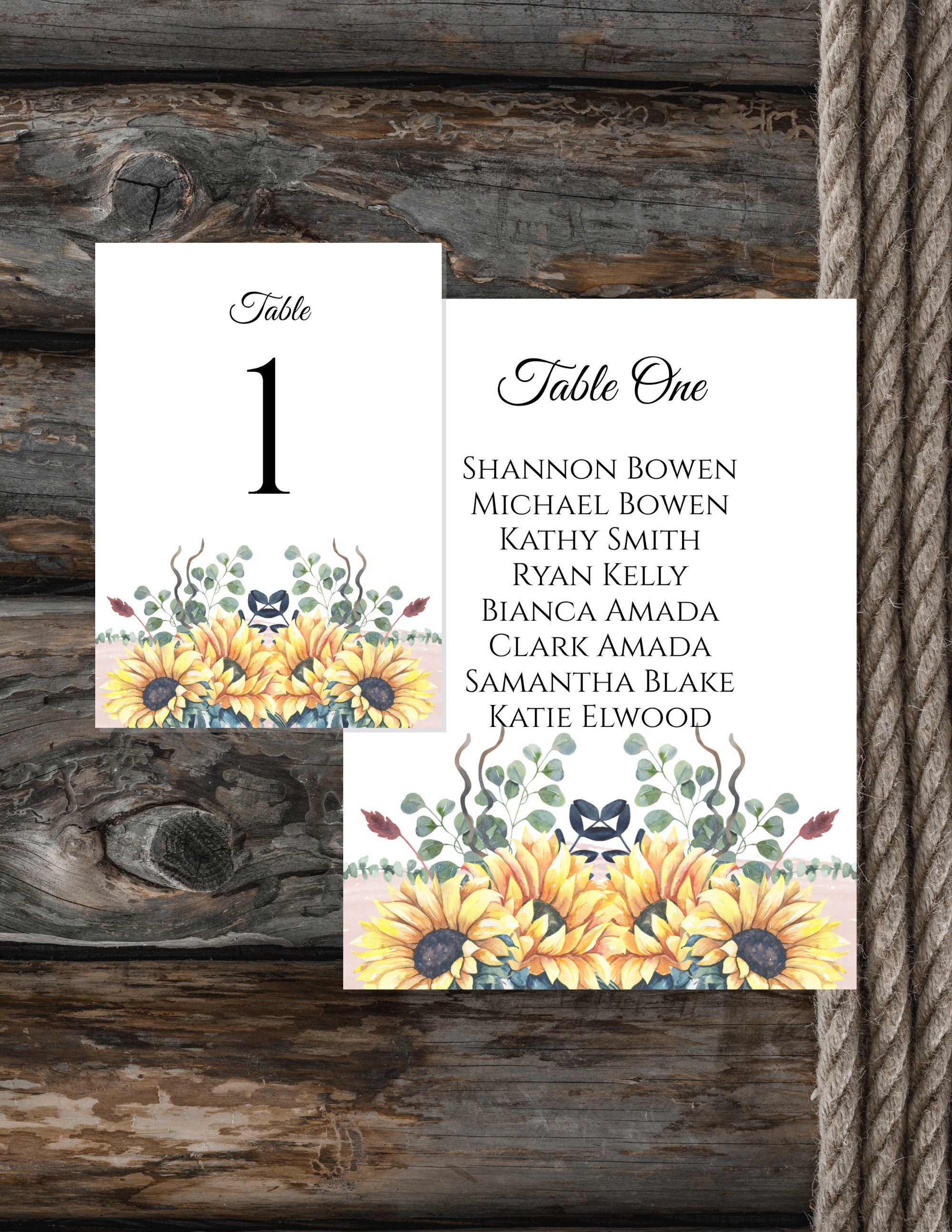 Sunflowers & Eucalyptus Table Number Template Printable Wedding.