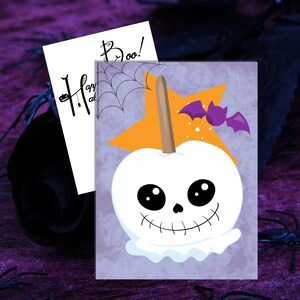 Halloween Skeleton Candy Apple Cute Halloween Card Template | Printable Greeting Card | Edit with Templett | Instant Download
