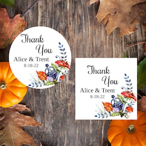 Customizable Wonderland Pumpkin - Mushroom Wedding Thank You Sticker Template | Printable Stickers | Edit with Templett | Instant Download